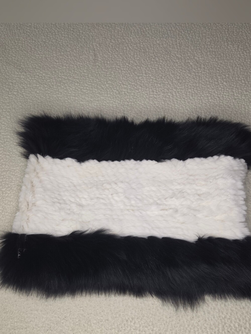 White and Black 100% Rabbit Fur Neck Warmer By Adrienne Landau